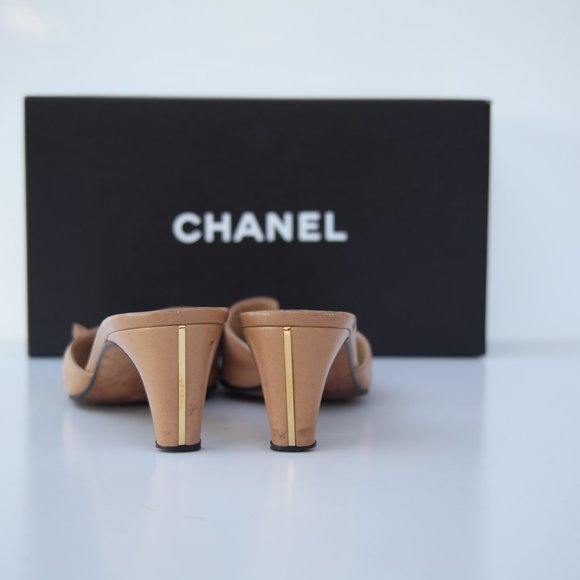 CHANEL beige and black low heel mules, US 9 - Picture 6 of 8
